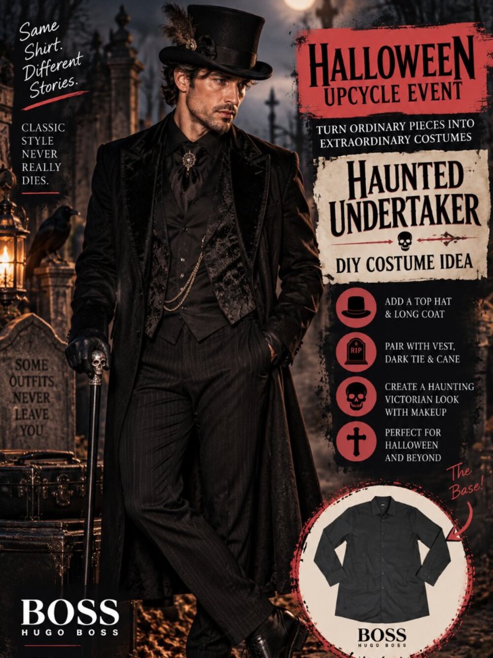 Halloween Upcycle Costume Base BOSS Kent Dress Shirt 17R Black NWT Flawed